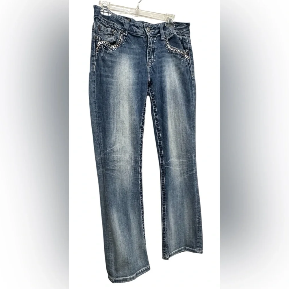Miss Me Easy Boot Cut Blue Jeans Women’s 29 Embellished Pockets Denim Y2K